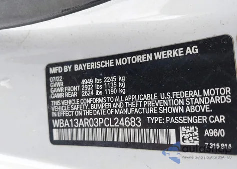 2023 BMW M440I xDrive z USA, uszkodzony, nr VIN WBA13AR03PCL24683